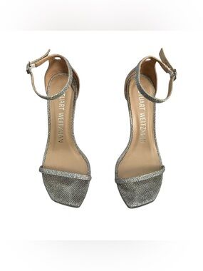 Stuart Weitzman Glitter Silver Ankle-Strap Heels